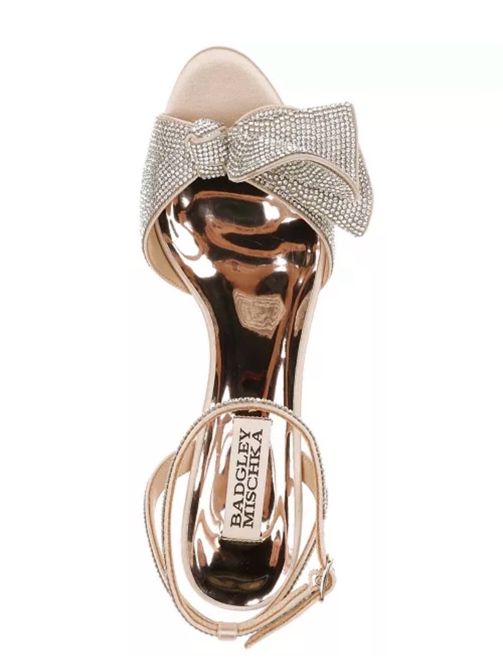 Badgley Mischka Rose Gold Crystal Bow Ankle-Strap Sandal - Picture 2 of 9
